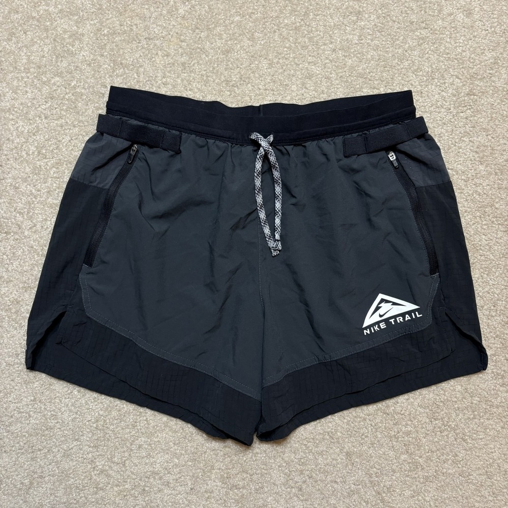 Nike Trail Shorts Mens Medium Gray 5" Inseam Lined Zip Pockets Running Hiking